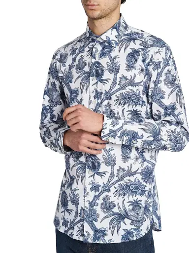 Etro Men's Multi-Floral Print Stretch Cotton Shirt - Print On White Base - Size 18.5 | Thumbnail 6 Etro Men's Multi-Floral Print Stretch Cotton Shirt - Print On White Base - Size 18.5 | Thumbnail 6