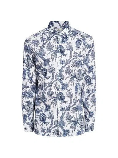 Etro Men's Multi-Floral Print Stretch Cotton Shirt - Print On White Base - Size 18.5 | Thumbnail 1 Etro Men's Multi-Floral Print Stretch Cotton Shirt - Print On White Base - Size 18.5 | Thumbnail 1