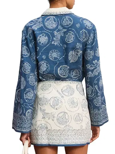 ALÉMAIS Women's Lucky Linen Lace-Up Top - Blue - Size 10 | Thumbnail 5
