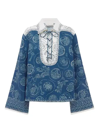 ALÉMAIS Women's Lucky Linen Lace-Up Top - Blue - Size 10 | Thumbnail 1
