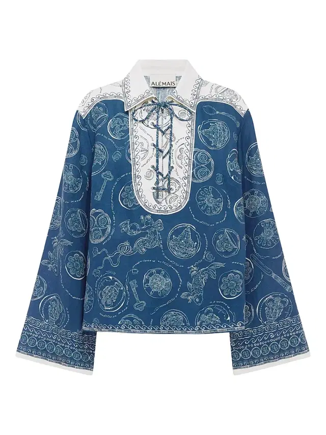 Women's Lucky Linen Lace-Up Top - Blue