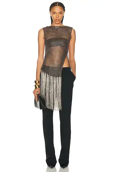 LaPointe Metallic Netting Fringe Asymmetric Top