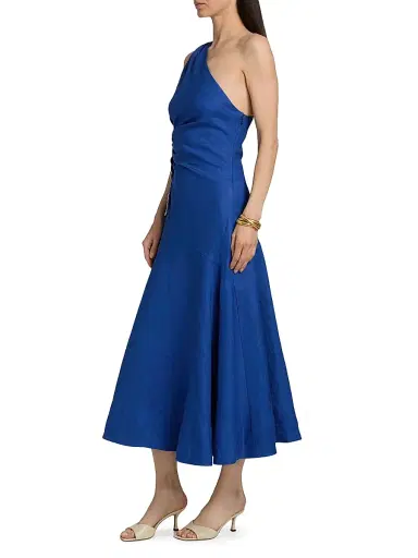 Farm Rio Women's Seahorse-Embroidered One-Shoulder Midi-Dress - Blue - Size XL | Thumbnail 4