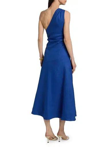Farm Rio Women's Seahorse-Embroidered One-Shoulder Midi-Dress - Blue - Size XL | Thumbnail 5