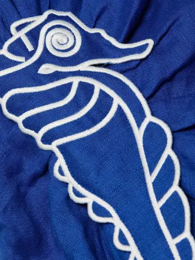 Farm Rio Women's Seahorse-Embroidered One-Shoulder Midi-Dress - Blue - Size XL | Thumbnail 7