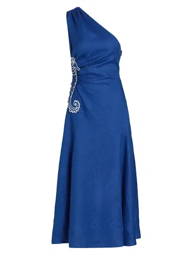 Farm Rio Women's Seahorse-Embroidered One-Shoulder Midi-Dress - Blue - Size XL | Thumbnail 1
