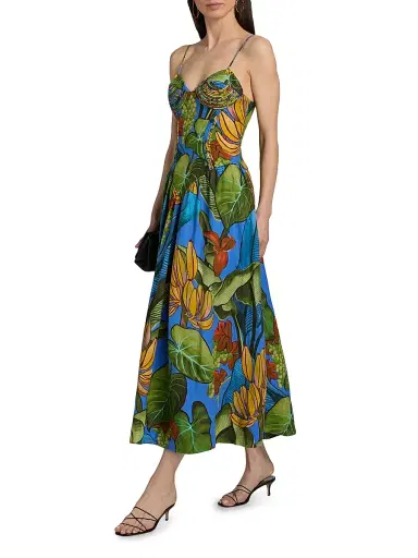 Farm Rio Women's Printed Linen-Blend Maxi Dress - Blue - Size XL | Thumbnail 2