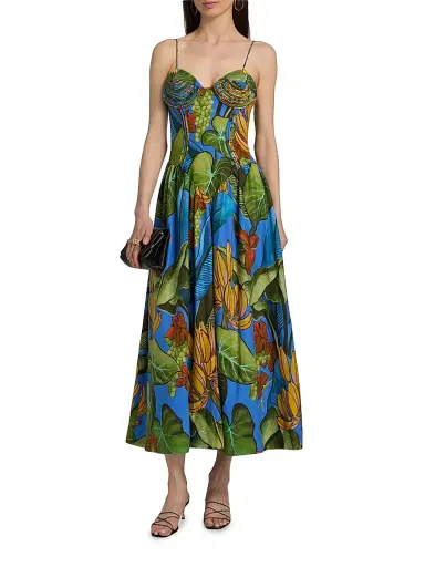 Farm Rio Women's Printed Linen-Blend Maxi Dress - Blue - Size XL | Thumbnail 3