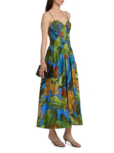Farm Rio Women's Printed Linen-Blend Maxi Dress - Blue - Size XL | Thumbnail 4