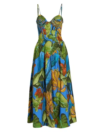 Farm Rio Women's Printed Linen-Blend Maxi Dress - Blue - Size XL | Thumbnail 1