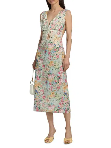 Farm Rio Women's Rendeira Butterfly-Embroidered Floral Midi-Dress - Off White - Size XL | Thumbnail 3 Farm Rio Women's Rendeira Butterfly-Embroidered Floral Midi-Dress - Off White - Size XL | Thumbnail 3