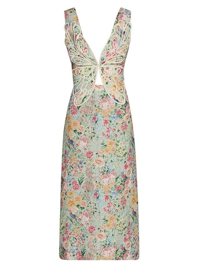 Women's Rendeira Butterfly-Embroidered Floral Midi-Dress - Off White