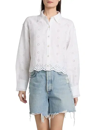 LoveShackFancy Women's Delano Eyelet Linen Button-Front Shirt - Optic White - Size XL | Thumbnail 3 LoveShackFancy Women's Delano Eyelet Linen Button-Front Shirt - Optic White - Size XL | Thumbnail 3
