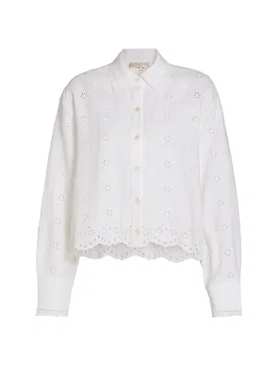 LoveShackFancy Women's Delano Eyelet Linen Button-Front Shirt | Thumbnail 1 LoveShackFancy Women's Delano Eyelet Linen Button-Front Shirt | Thumbnail 1