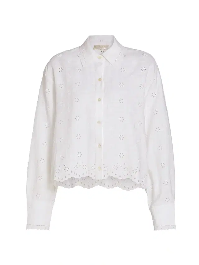 LoveShackFancy Women's Delano Eyelet Linen Button-Front Shirt - Optic White