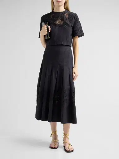 Veronica Beard Women's Errol Eyelet Cotton Crop Top - Black - Size 16 | Thumbnail 2