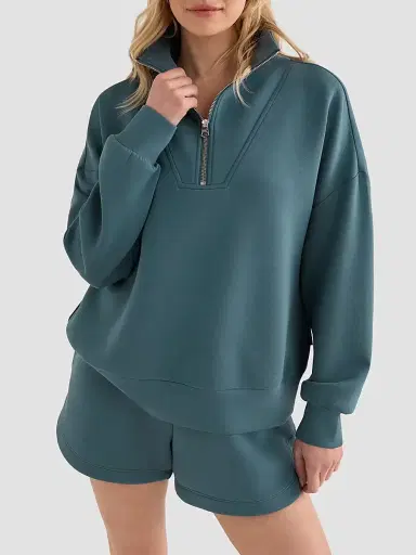Varley Women's Hawley Half-Zip Sweatshirt - Mallard Blue - Size XS | Thumbnail 2 Varley Women's Hawley Half-Zip Sweatshirt - Mallard Blue - Size XS | Thumbnail 2