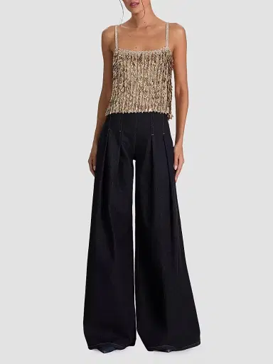 Alice + Olivia Women's Nicolette Allover Sequin Tank - Sand Gold - Size Large | Thumbnail 2