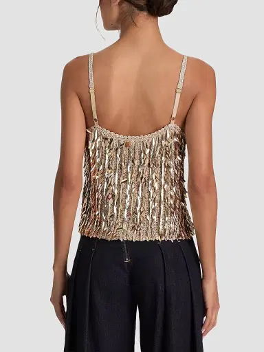 Alice + Olivia Women's Nicolette Allover Sequin Tank - Sand Gold - Size Large | Thumbnail 3