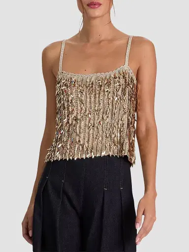 Alice + Olivia Women's Nicolette Allover Sequin Tank - Sand Gold - Size Large | Thumbnail 4
