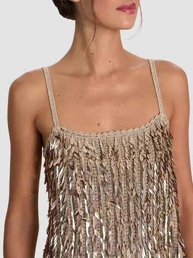 Alice + Olivia Women's Nicolette Allover Sequin Tank - Sand Gold - Size Large | Thumbnail 5