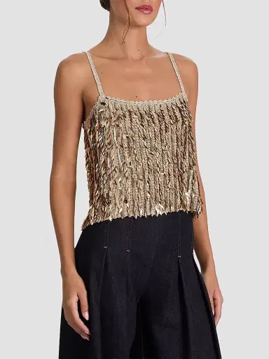 Alice + Olivia Women's Nicolette Allover Sequin Tank - Sand Gold - Size Large | Thumbnail 6