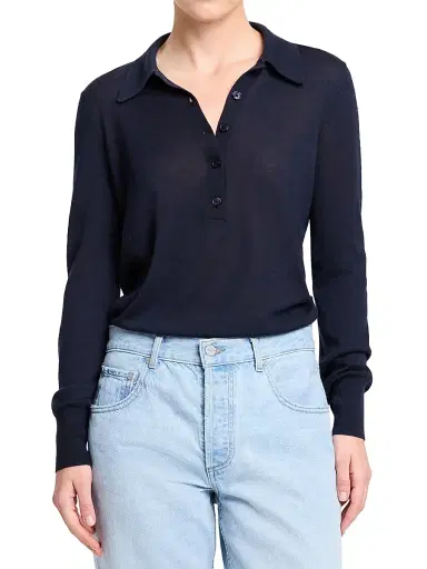 TWP Women's Uma Henley Cashmere Top - Night Sky - Size XL | Thumbnail 2 TWP Women's Uma Henley Cashmere Top - Night Sky - Size XL | Thumbnail 2