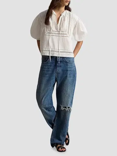Polo Ralph Lauren Women's Lace-Trim Cotton Shirt - White - Size XS | Thumbnail 2