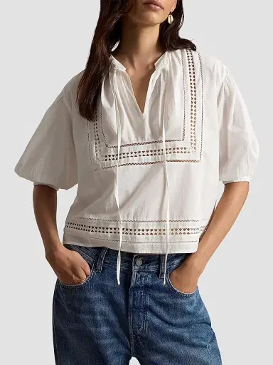 Polo Ralph Lauren Women's Lace-Trim Cotton Shirt - White - Size XS | Thumbnail 4