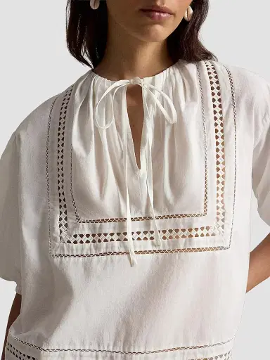 Polo Ralph Lauren Women's Lace-Trim Cotton Shirt - White - Size XS | Thumbnail 5
