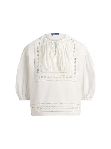 Polo Ralph Lauren Women's Lace-Trim Cotton Shirt - White - Size XS | Thumbnail 1