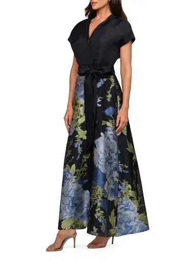 Kay Unger Women's Samira Metallic Floral Gown - Dark Twilight Multi - Size 10 | Thumbnail 4 Kay Unger Women's Samira Metallic Floral Gown - Dark Twilight Multi - Size 10 | Thumbnail 4