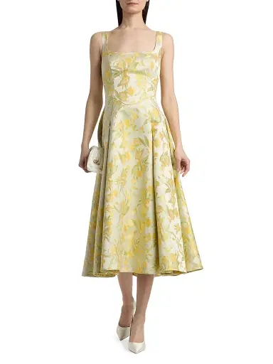 THEIA Women's Julie Floral-Jacquard Midi-Dress - Butter Yellow Mint - Size 16 | Thumbnail 2 THEIA Women's Julie Floral-Jacquard Midi-Dress - Butter Yellow Mint - Size 16 | Thumbnail 2