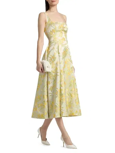 THEIA Women's Julie Floral-Jacquard Midi-Dress - Butter Yellow Mint - Size 16 | Thumbnail 4 THEIA Women's Julie Floral-Jacquard Midi-Dress - Butter Yellow Mint - Size 16 | Thumbnail 4