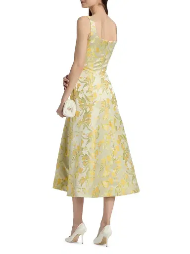 THEIA Women's Julie Floral-Jacquard Midi-Dress - Butter Yellow Mint - Size 16 | Thumbnail 5 THEIA Women's Julie Floral-Jacquard Midi-Dress - Butter Yellow Mint - Size 16 | Thumbnail 5