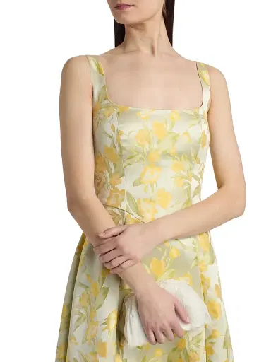 THEIA Women's Julie Floral-Jacquard Midi-Dress - Butter Yellow Mint - Size 16 | Thumbnail 6 THEIA Women's Julie Floral-Jacquard Midi-Dress - Butter Yellow Mint - Size 16 | Thumbnail 6