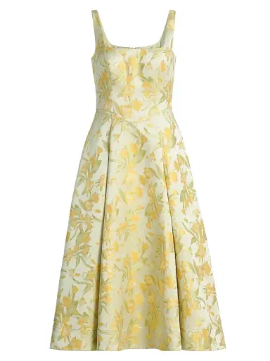 THEIA Women's Julie Floral-Jacquard Midi-Dress - Butter Yellow Mint - Size 16 | Thumbnail 1 THEIA Women's Julie Floral-Jacquard Midi-Dress - Butter Yellow Mint - Size 16 | Thumbnail 1