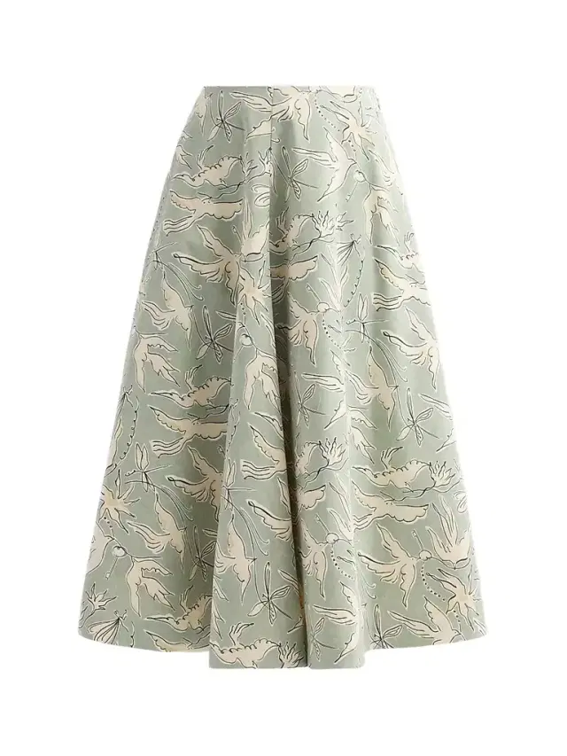 Altuzarra Women's Varda Bird-Print Panelled Midi Skirt - Desert Sage Bird