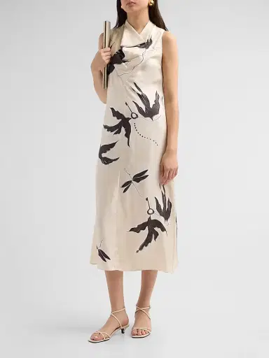 Altuzarra Women's Lucie Bird-Print Silk Midi Dress - Tapioca Bird | Thumbnail 4 Altuzarra Women's Lucie Bird-Print Silk Midi Dress - Tapioca Bird | Thumbnail 4