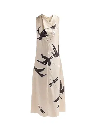 Altuzarra Women's Lucie Bird-Print Silk Midi Dress - Tapioca Bird | Thumbnail 1 Altuzarra Women's Lucie Bird-Print Silk Midi Dress - Tapioca Bird | Thumbnail 1