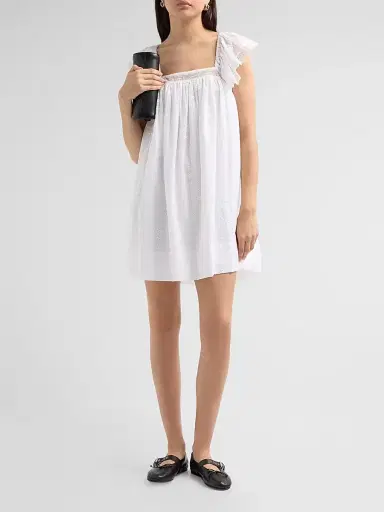 Ganni Women's Broderie Anglaise Babydoll Mini Dress - Bright White - Size 8 | Thumbnail 2 Ganni Women's Broderie Anglaise Babydoll Mini Dress - Bright White - Size 8 | Thumbnail 2