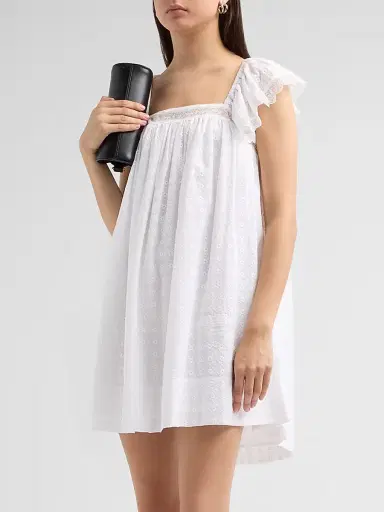 Ganni Women's Broderie Anglaise Babydoll Mini Dress - Bright White - Size 8 | Thumbnail 4 Ganni Women's Broderie Anglaise Babydoll Mini Dress - Bright White - Size 8 | Thumbnail 4
