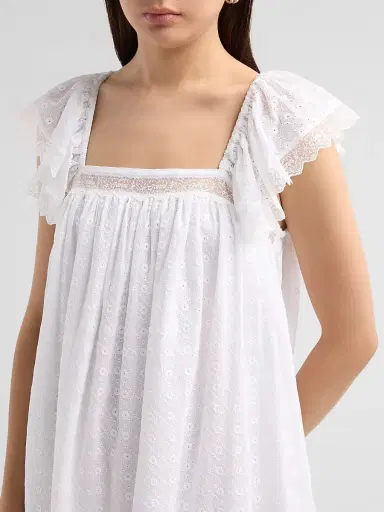 Ganni Women's Broderie Anglaise Babydoll Mini Dress - Bright White - Size 8 | Thumbnail 5 Ganni Women's Broderie Anglaise Babydoll Mini Dress - Bright White - Size 8 | Thumbnail 5