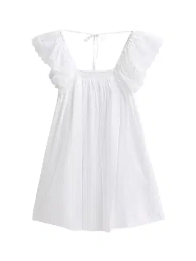 Ganni Women's Broderie Anglaise Babydoll Mini Dress - Bright White - Size 8 | Thumbnail 1 Ganni Women's Broderie Anglaise Babydoll Mini Dress - Bright White - Size 8 | Thumbnail 1