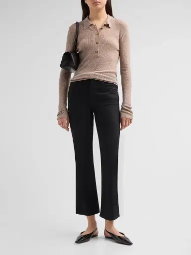 Ganni Women's Sheer Wool Ribbed Polo Sweater - Safari - Size XL | Thumbnail 2
