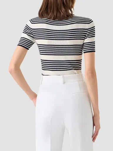 Akris punto Women's Rib-Knit Wool T-Shirt - Navy Cream - Size 16 | Thumbnail 3