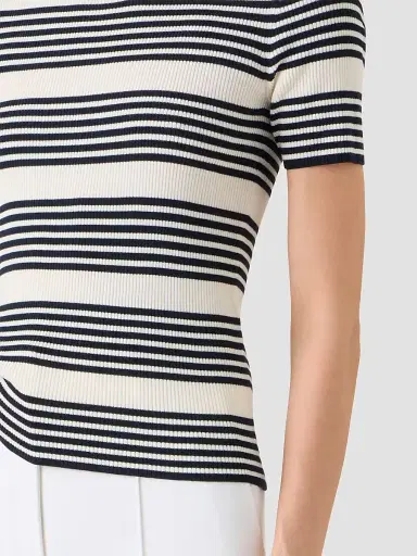 Akris punto Women's Rib-Knit Wool T-Shirt - Navy Cream - Size 16 | Thumbnail 5