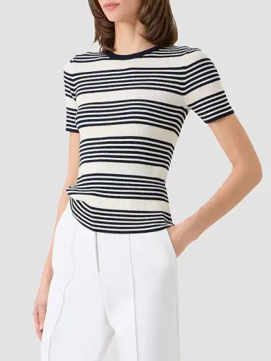 Akris punto Women's Rib-Knit Wool T-Shirt - Navy Cream - Size 16 | Thumbnail 6