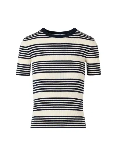 Akris punto Women's Rib-Knit Wool T-Shirt - Navy Cream - Size 16 | Thumbnail 1