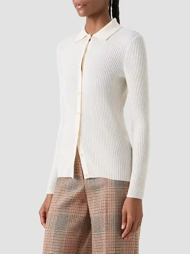 Akris punto Women's Rib-Knit Wool Shirt - Cream - Size 16 | Thumbnail 6 Akris punto Women's Rib-Knit Wool Shirt - Cream - Size 16 | Thumbnail 6